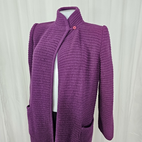 Vintage Charlotte 100% Shetland Wool purple knit duster sweater high neck small - Picture 2 of 10